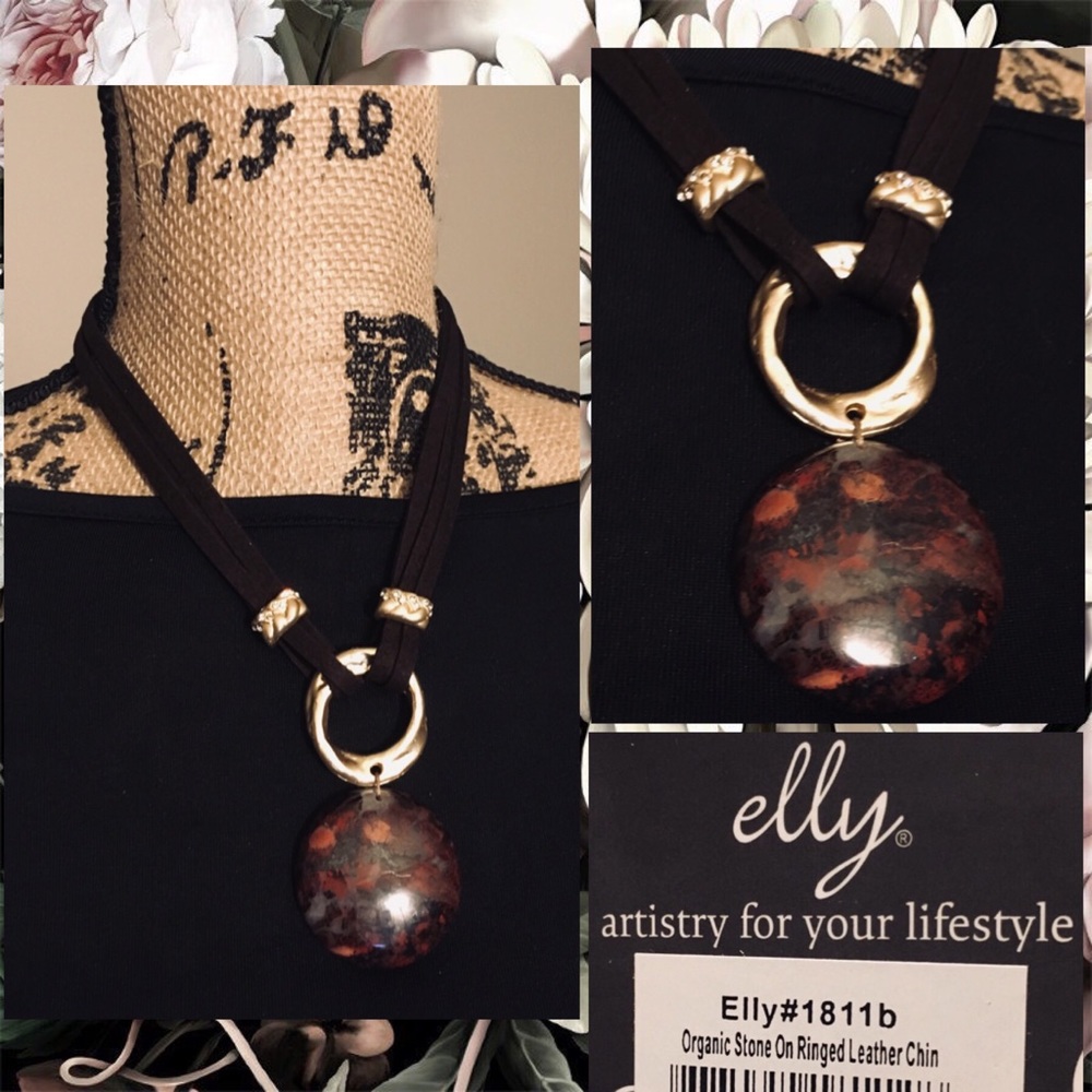 3-$20 Organic Stone Leather Statement Sweater Necklace